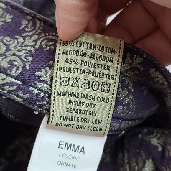 DL1961 Emma Legging Skinny Jeans Ornate Demask Purple Gold Size 25 - Picture 15 of 16